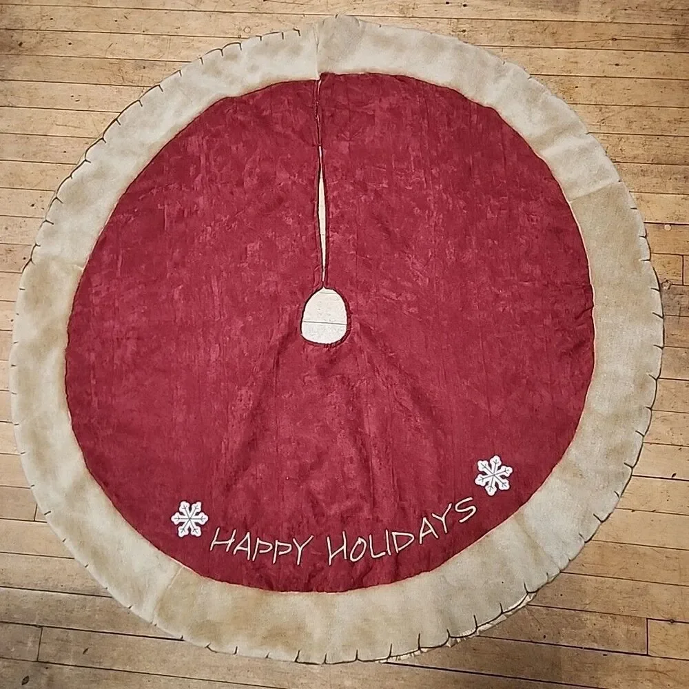 Red Suede Tree Skirt Deluxe Embroidery 48